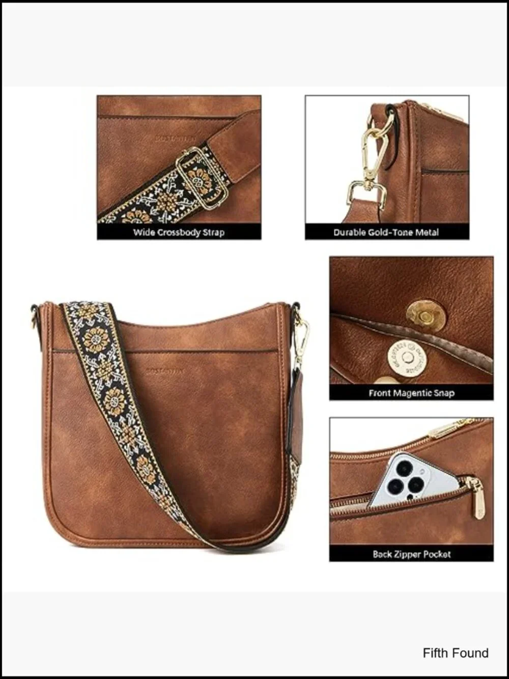 Vegan leather hobo crossbody bag adjustable wide shoulder strap